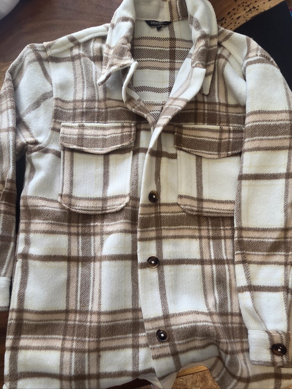 George Cream & Brown Plaid Button-Up Heavy Shacket
